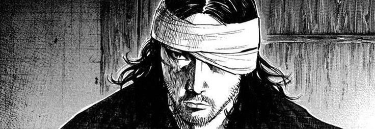Manga panel: a blindfolded swordsman